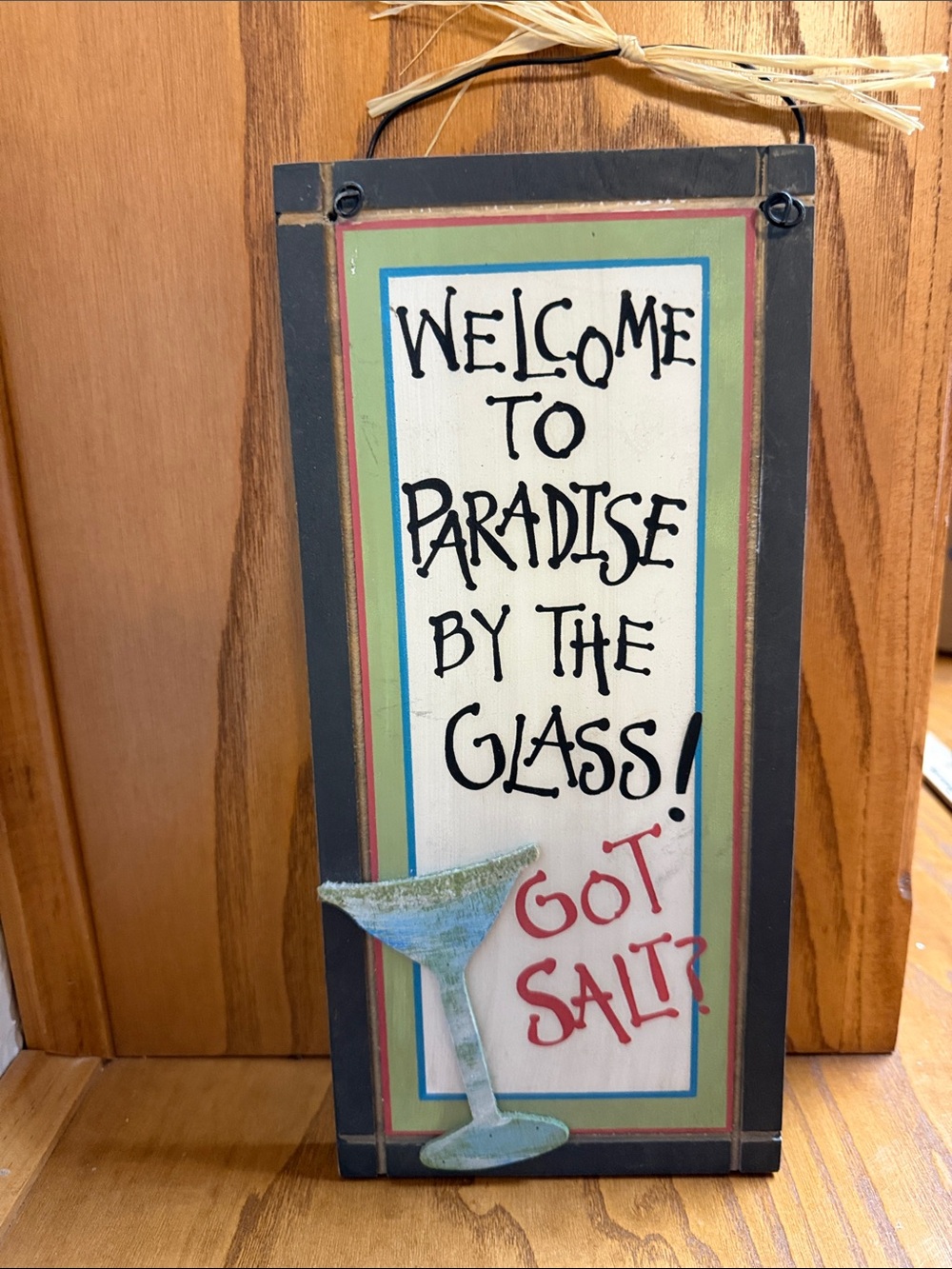 Welcome to Paradise By The Glass Wall Sign - Green, White, Black, Red 12”